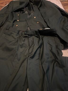 Double-Breasted Pea Coat in Dark Green with Gold Buttons